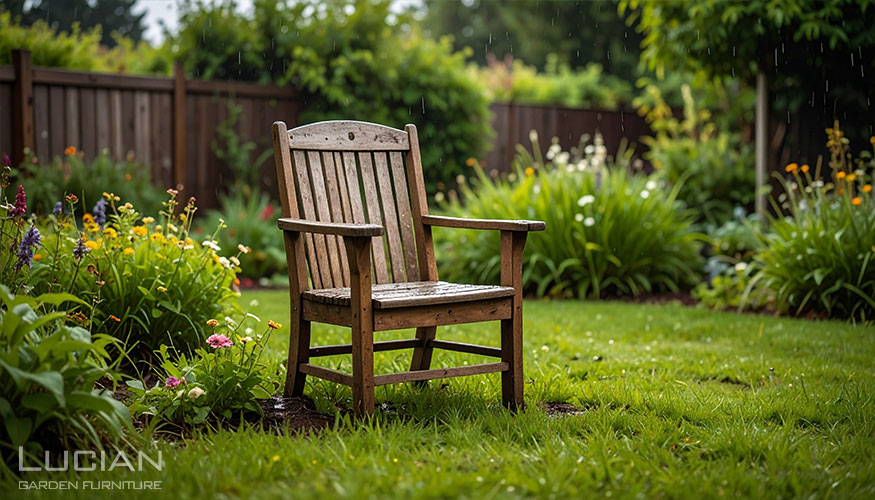 素材が天候に合わず劣化した椅子